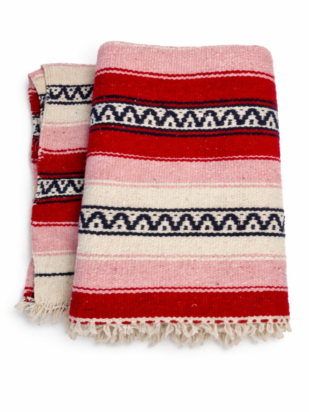 Vintage Mexican Falsa Serape 6’ x 4’ | Red Pink Cream Stripe Blanket Mat